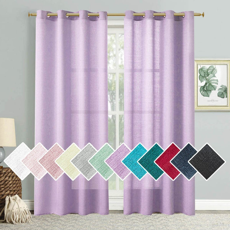 SOFJAGETQ Light Grey Sheer Curtains, Linen Look Semi Sheer Curtains 84 Inches Long, Grommet Light Filtering Casual Textured Privacy Curtains for Living Room, Bedroom, 2 Panels (Each 52 X 84 Inch Home & Garden > Decor > Window Treatments > Curtains & Drapes SOFJAGETQ Purple 52W x 84L 