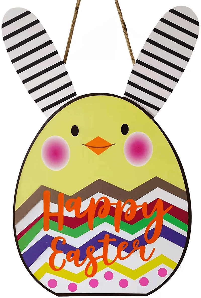 18Inch Happy Easter Bunny Door-Sign Wreath Decorations - Wooden Easter Spring Welcome Front Door Porch Eggs Rabbit Sign Hanger Wreath Lighted Timer Home Wall Indoor Window Outdoor Decor Home & Garden > Decor > Seasonal & Holiday Decorations SPGroup Easter B without light  