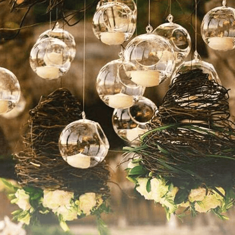 18pcs 3.15"/8cm Ball Globe Shape Clear Transparent Hanging Glass Vase Flower Plants Terrarium Vase Container DIY Wedding Home Decoration (Clear) Home & Garden > Decor > Vases LANLONG   