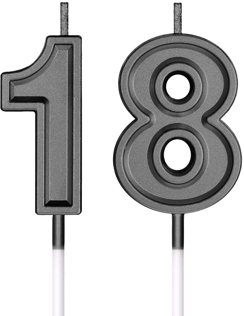 18th Birthday Candles Cake Numeral Candles Happy Birthday Cake Candles Topper Decoration for Birthday Party Wedding Anniversary Celebration Supplies (Black) Home & Garden > Decor > Home Fragrances > Candles Syhood Black  