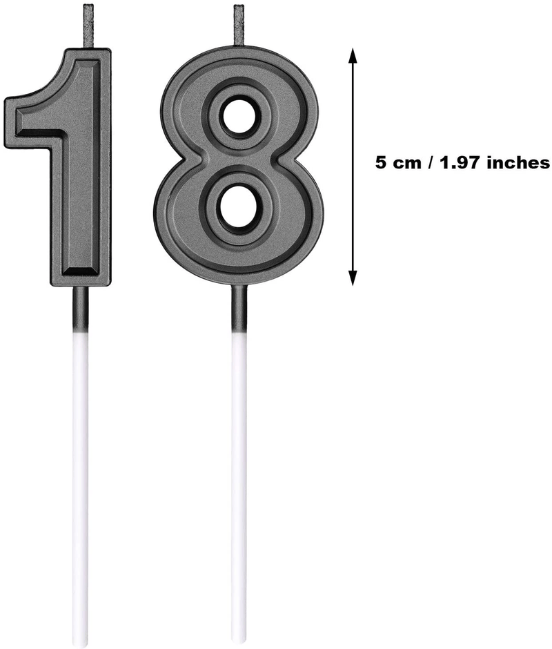 18th Birthday Candles Cake Numeral Candles Happy Birthday Cake Candles Topper Decoration for Birthday Party Wedding Anniversary Celebration Supplies (Black)