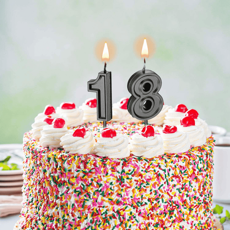18th Birthday Candles Cake Numeral Candles Happy Birthday Cake Candles Topper Decoration for Birthday Party Wedding Anniversary Celebration Supplies (Black) Home & Garden > Decor > Home Fragrances > Candles Syhood   