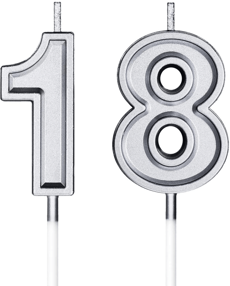 18th Birthday Candles Cake Numeral Candles Happy Birthday Cake Candles Topper Decoration for Birthday Party Wedding Anniversary Celebration Supplies (Black) Home & Garden > Decor > Home Fragrances > Candles Syhood Silver  