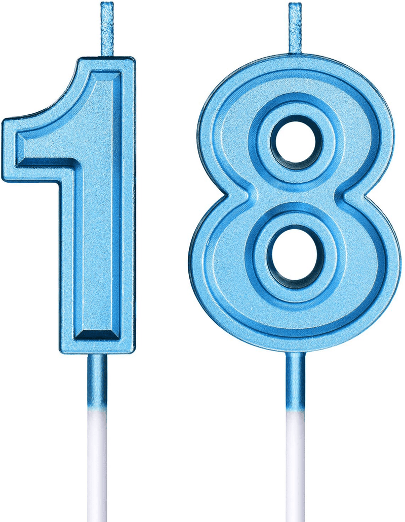 18th Birthday Candles Cake Numeral Candles Happy Birthday Cake Candles Topper Decoration for Birthday Party Wedding Anniversary Celebration Supplies (Blue) Home & Garden > Decor > Home Fragrances > Candles Syhood Blue  
