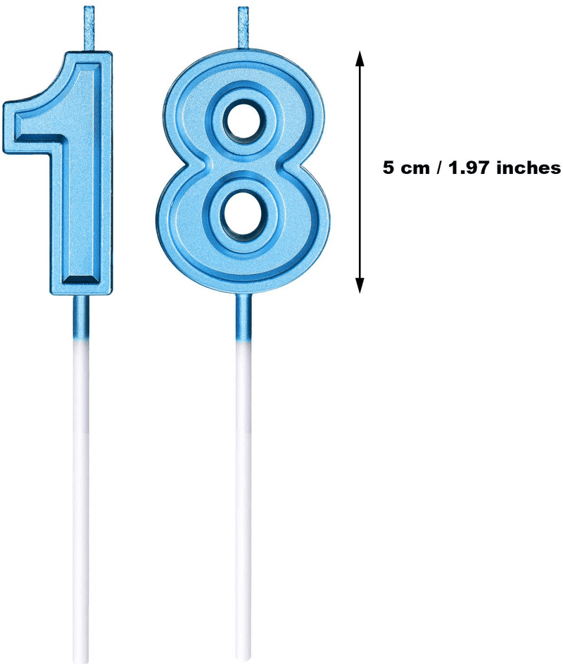 18th Birthday Candles Cake Numeral Candles Happy Birthday Cake Candles Topper Decoration for Birthday Party Wedding Anniversary Celebration Supplies (Blue) Home & Garden > Decor > Home Fragrances > Candles Syhood   