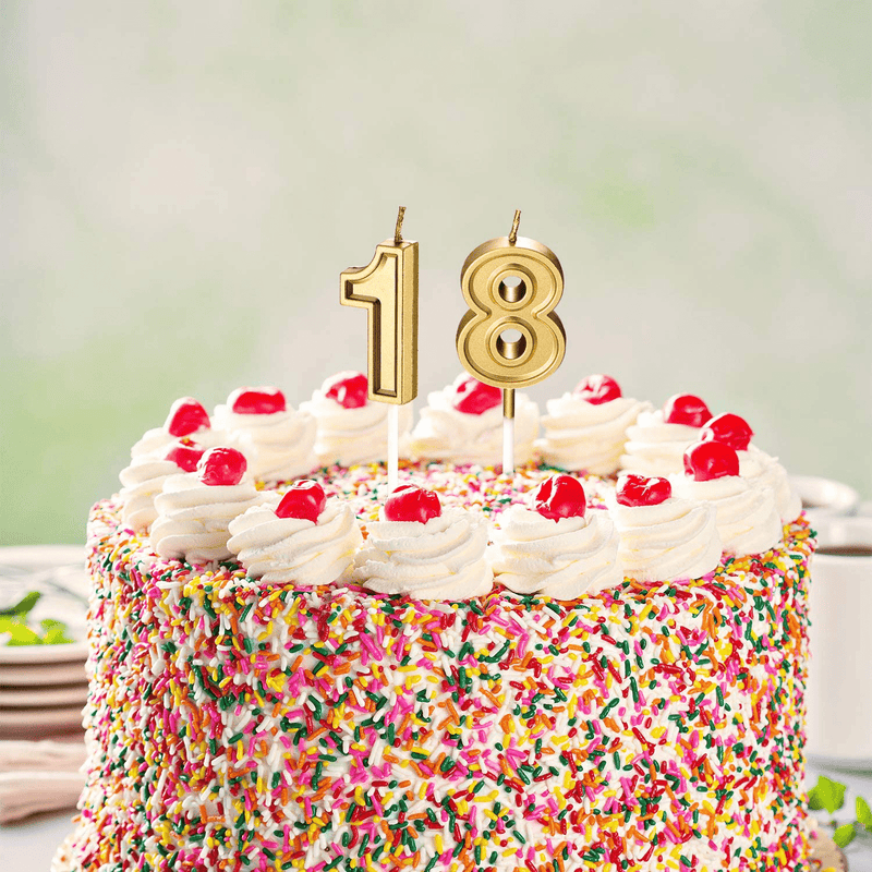 18th Birthday Candles Cake Numeral Candles Happy Birthday Cake Candles Topper Decoration for Birthday Party Wedding Anniversary Celebration Supplies (Gold) Home & Garden > Decor > Home Fragrances > Candles Syhood   