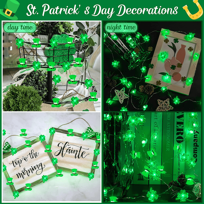19.6Ft St. Patrick’S Day String Lights Decorations - 60LED Shamrock Hat Light Green Clover Garland Saint Patty Party Irish Outdoor Indoor Decor(Batteries & Remote Control &Timer Not Included )