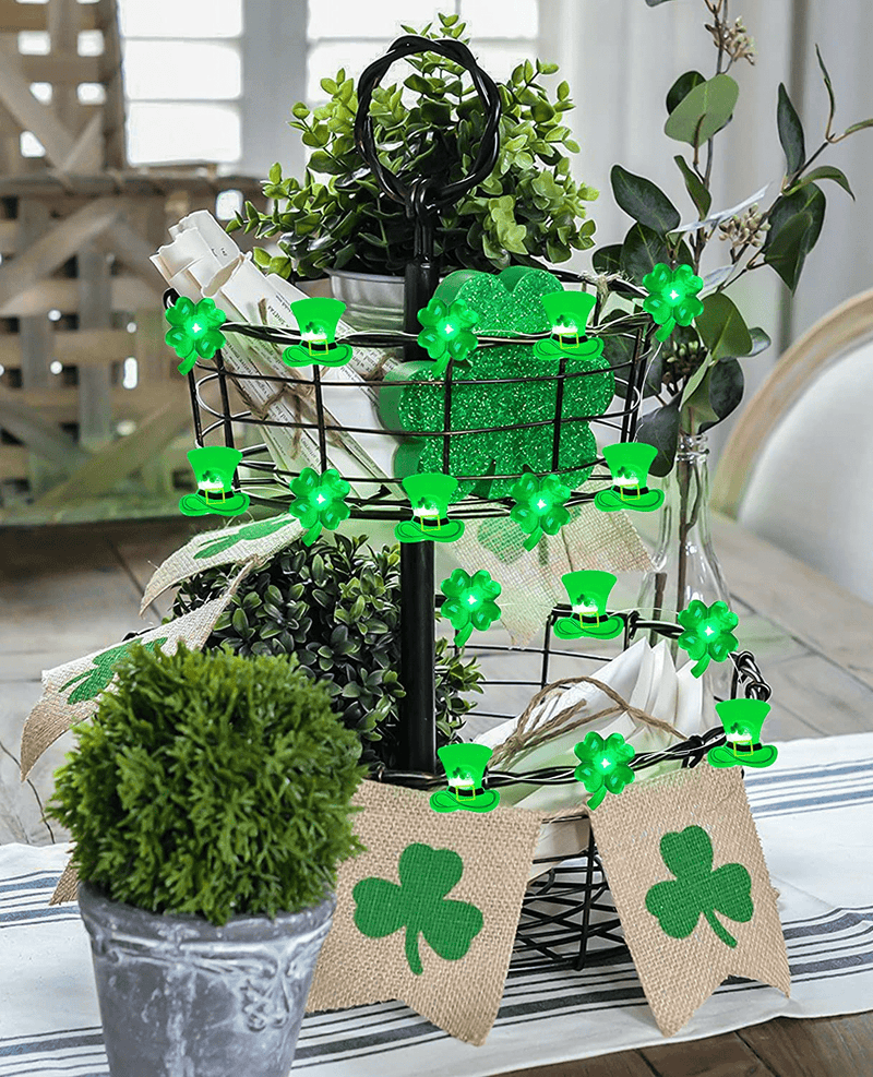 19.6Ft St. Patrick’S Day String Lights Decorations - 60LED Shamrock Hat Light Green Clover Garland Saint Patty Party Irish Outdoor Indoor Decor(Batteries & Remote Control &Timer Not Included ) Arts & Entertainment > Party & Celebration > Party Supplies Tieshankao   