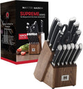 19-Piece Kitchen Knife Set with Wooden Knife Block - German Stainless Steel Knife Set for Kitchen with Block, Paring, Chefs, Santoku, Carving, Utility & 8 Steak Knives - Knife Sharpener & Shears Home & Garden > Kitchen & Dining > Kitchen Tools & Utensils > Kitchen Knives Master Maison Premium Black/Wood 15-Piece 