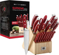 19-Piece Kitchen Knife Set with Wooden Knife Block - German Stainless Steel Knife Set for Kitchen with Block, Paring, Chefs, Santoku, Carving, Utility & 8 Steak Knives - Knife Sharpener & Shears Home & Garden > Kitchen & Dining > Kitchen Tools & Utensils > Kitchen Knives Master Maison Red 19-Piece 