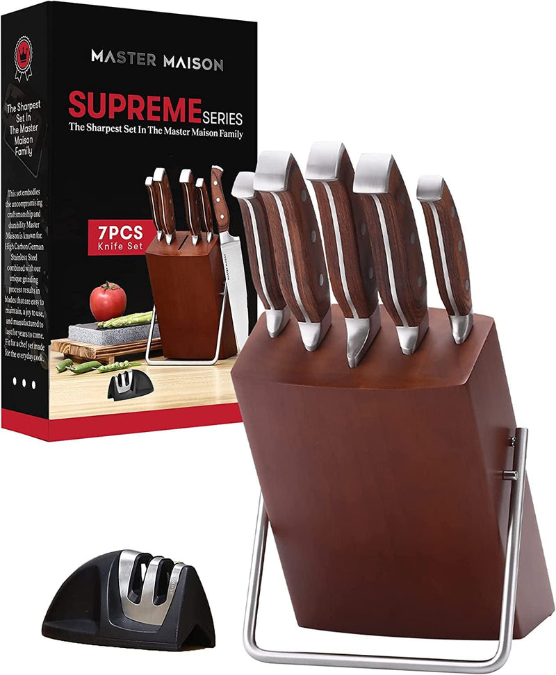 19-Piece Kitchen Knife Set with Wooden Knife Block - German Stainless Steel Knife Set for Kitchen with Block, Paring, Chefs, Santoku, Carving, Utility & 8 Steak Knives - Knife Sharpener & Shears Home & Garden > Kitchen & Dining > Kitchen Tools & Utensils > Kitchen Knives Master Maison Walnut 7-Piece 