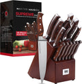 19-Piece Kitchen Knife Set with Wooden Knife Block - German Stainless Steel Knife Set for Kitchen with Block, Paring, Chefs, Santoku, Carving, Utility & 8 Steak Knives - Knife Sharpener & Shears Home & Garden > Kitchen & Dining > Kitchen Tools & Utensils > Kitchen Knives Master Maison Walnut 15-Piece 