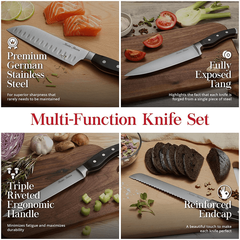 19-Piece Premium Kitchen Knife Set With Wooden Block | Master Maison German Stainless Steel Cutlery With Knife Sharpener & 8 Steak Knives