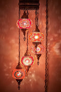 DEMMEX Swag Plug in Light, Turkish Moroccan Colorful Mosaic Wall Plug in Ceiling Hanging Light Chandelier Lighting with 15Feet Chain Cord & Plug, 5 Big Shades (Multi) Home & Garden > Lighting > Lighting Fixtures > Chandeliers DEMMEX Red  