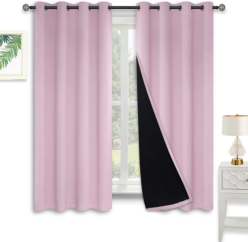 Kinryb Halloween 100% Blackout Curtains Coffee 72 Inche Length - Double Layer Grommet Drapes with Black Liner Privacy Protected Blackout Curtains for Bedroom Coffee 52W X 72L Set of 2 Home & Garden > Decor > Window Treatments > Curtains & Drapes Kinryb Pink W52" x L63" 