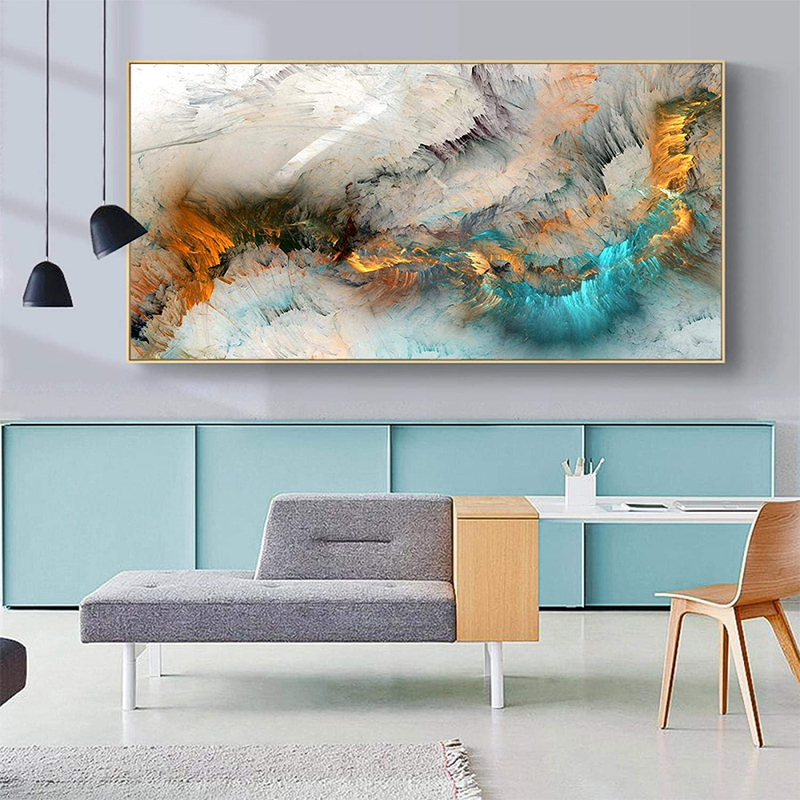 LLNN Light Gray Blue Yellow Cloud Abstract Canvas Frames - Canvas Painting Wall Art Print Poster for Living Room Decoration 50X100Cm with Frame Home & Garden > Decor > Artwork > Posters, Prints, & Visual Artwork LLNN   