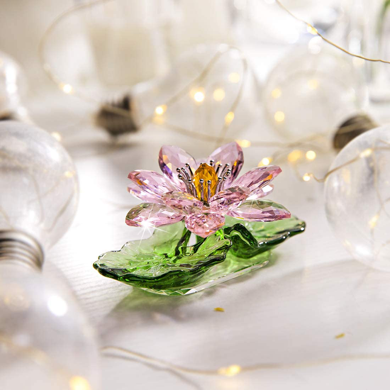 H&D HYALINE & DORA Pink Sparkle Crystal Hue Reflection Crystal Lotus Flower,Glass Home Decor for Feng Shui,Gift Boxed Home & Garden > Decor > Seasonal & Holiday Decorations H&D HYALINE & DORA   