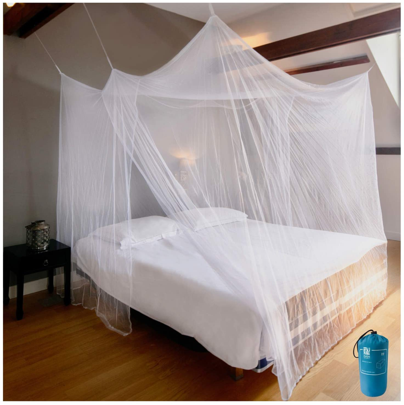 EVEN NATURALS Luxury Mosquito Net for Bed Canopy, XL Tent, Double to King, Camping Screen House, Finest Holes Mesh 300, Square Netting Curtain, 2 Entries, Easy to Install, Hanging Kit, Storage Bag…