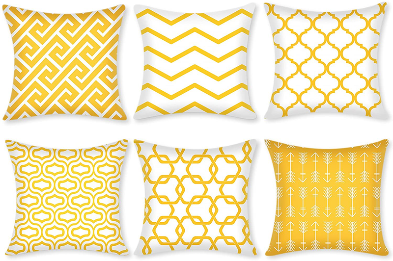 Gusgopo Throw Pillow Covers 18 X 18 Set of 6, Modern Decorative Pillow Covers, Geometry Outdoor Square Pillow Cushion Cases for Couch Sofa Bedroom Car, Grey Home & Garden > Decor > Chair & Sofa Cushions Gusgopo Yellow 20inchx20inch 