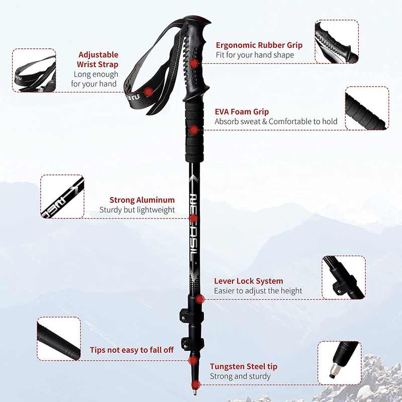 NECASIL Adjustable Trekking Poles for Hiking with Flip Lock System Comfortable Grips and Straps Set of 2 Sporting Goods > Outdoor Recreation > Camping & Hiking > Hiking Poles NECASIL   
