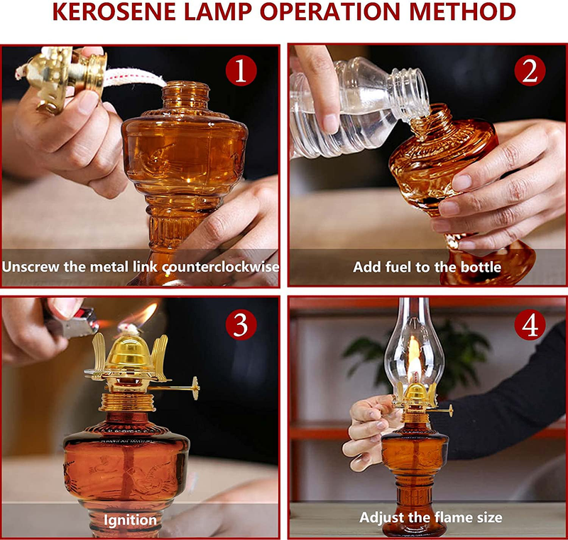 Oil Lamp for Indoor Use,1 Glass Kerosene Lamp and 3 Wicks of 7 Inches,Rustic Oil Lantern Lamp Emergency,Farmhouse Decoration (Brown)