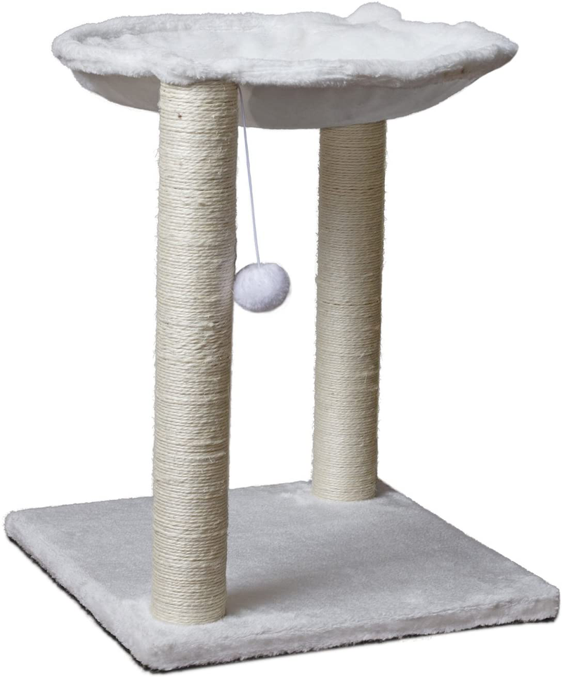 Paws & Pals 3-In-1 Cat Scratching Post W/Hammock & Toy | No-Effort Assembly, Sturdy Pressed-Wood W/Vegan Fur Carpet - Pet Bed Scratch Lounge Furniture Best for Kitten & Large Kitty Cats - Tall, Beige