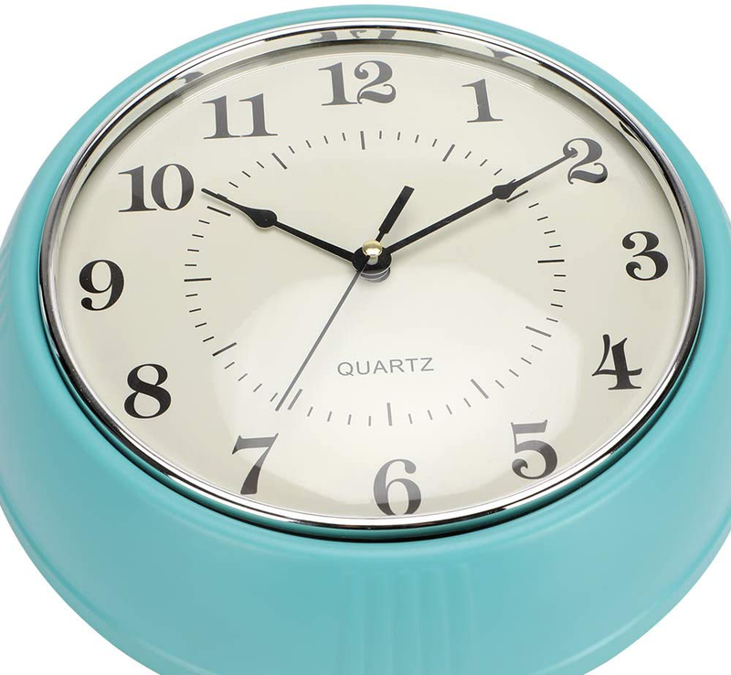 LONBUYS Retro Wall Clock 9.8 Inch Cyan Kitchen The '50 s Vintage Design Round Silent Non Ticking Battery Operated Quality Quartz Clock(Cyan) Home & Garden > Decor > Clocks > Wall Clocks LONBUYS   