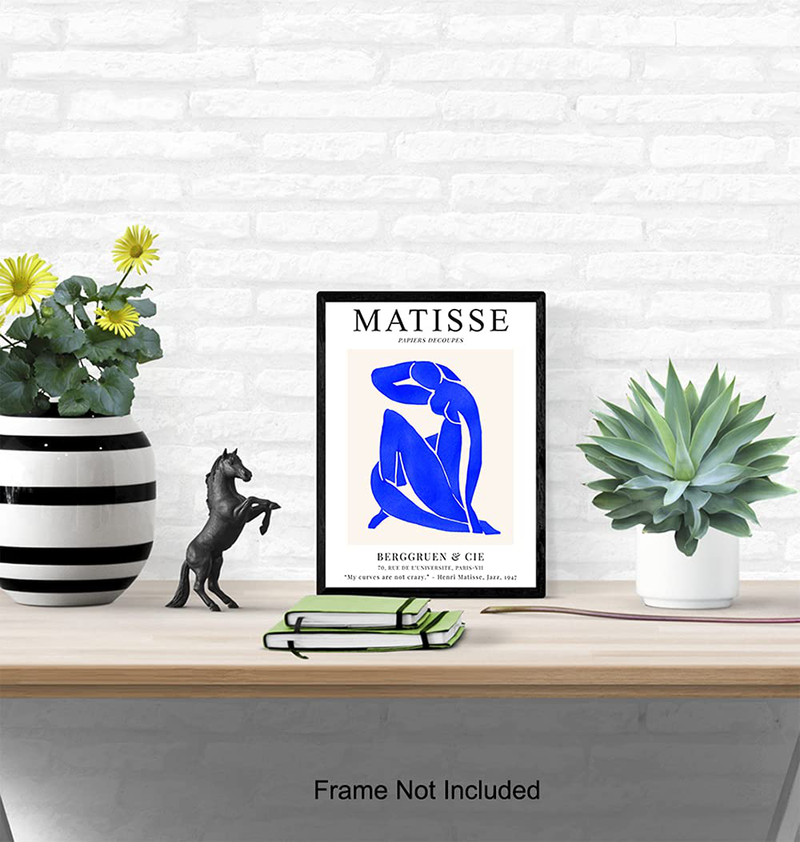 Matisse Wall Art - Blue Matisse Poster, 8X10 - Matisse Print - Minimalist Wall Art - Abstract Art - Line Art Decor - Mid Century Modern Wall Art - Henri Matisse - Aesthetic Pictures - Minimal Wall Art