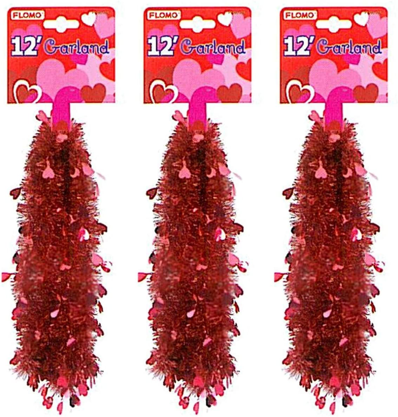 Needzo Valentines Day Garland Red Heart Tinsel Party Decoration, 12 Feet, Pack of 3 Arts & Entertainment > Party & Celebration > Party Supplies Flomo   