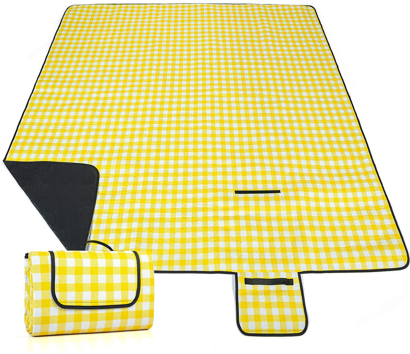 RUPUMPACK Extra Large 80''x80'' Picnic Blanket Waterproof Sandproof Beach Blanket Portable Outdoor Mat for Camping Hiking on Grass (Watermelon) Home & Garden > Lawn & Garden > Outdoor Living > Outdoor Blankets > Picnic Blankets RUPUMPACK Yellow+white  