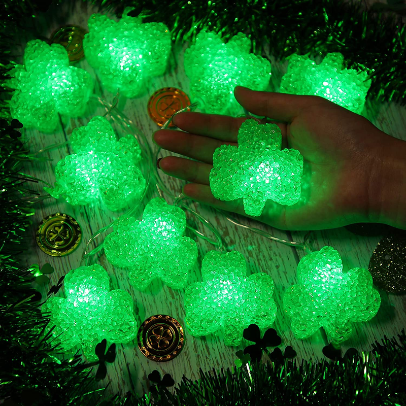 St. Patrick'S Day Decoration Lights, Irish Shamrock Crystal String Lights 6.6 Feet Fairy Lucky Clover Decorative Lights Battery Operated with Remote Control for Bedroom Party Feast Green Irish Decor