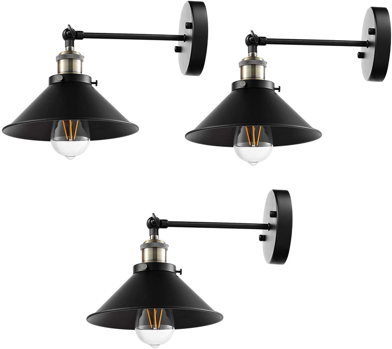 LABOREDUCER Wall Sconces Hardwired Industrial Vintage Wall Lamp, Simplicity Bronze and Black Finish Arm Swing Wall Lights Fixture 3 Pack (Bulbs Not Included)