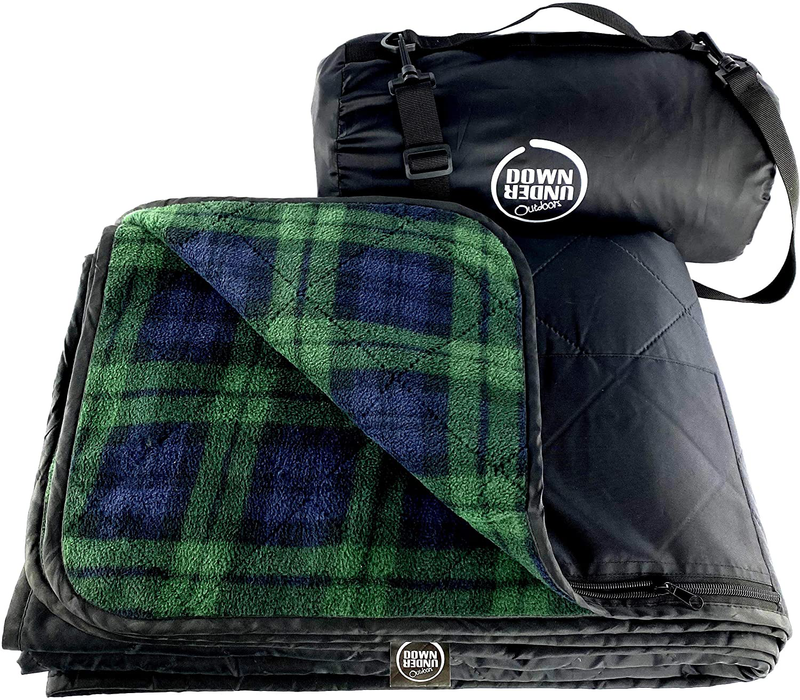 DOWN UNDER OUTDOORS Large Waterproof Windproof Extra Thick Quilted Fleece Stadium Blanket, Machine Washable Camping Picnic & Outdoor, Beach, Dog, 82 x 55 (red/blue/green) Festival Baseball Folding Rug Home & Garden > Lawn & Garden > Outdoor Living > Outdoor Blankets > Picnic Blankets DOWN UNDER OUTDOORS Green Check / Black  