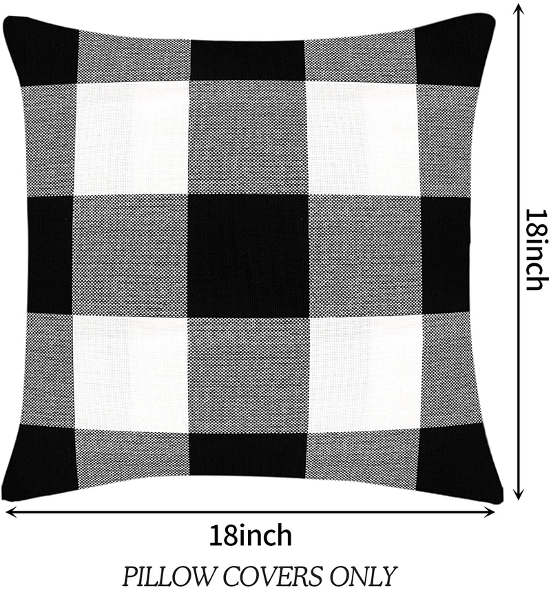 Fixwal Set of 2 Buffalo Check Plaid Throw Pillow Covers Farmhouse Outdoor Pillow Cushion Case Cotton Linen for Home Decor Black and White, 18X18 Inch Home & Garden > Decor > Chair & Sofa Cushions Fixwal   