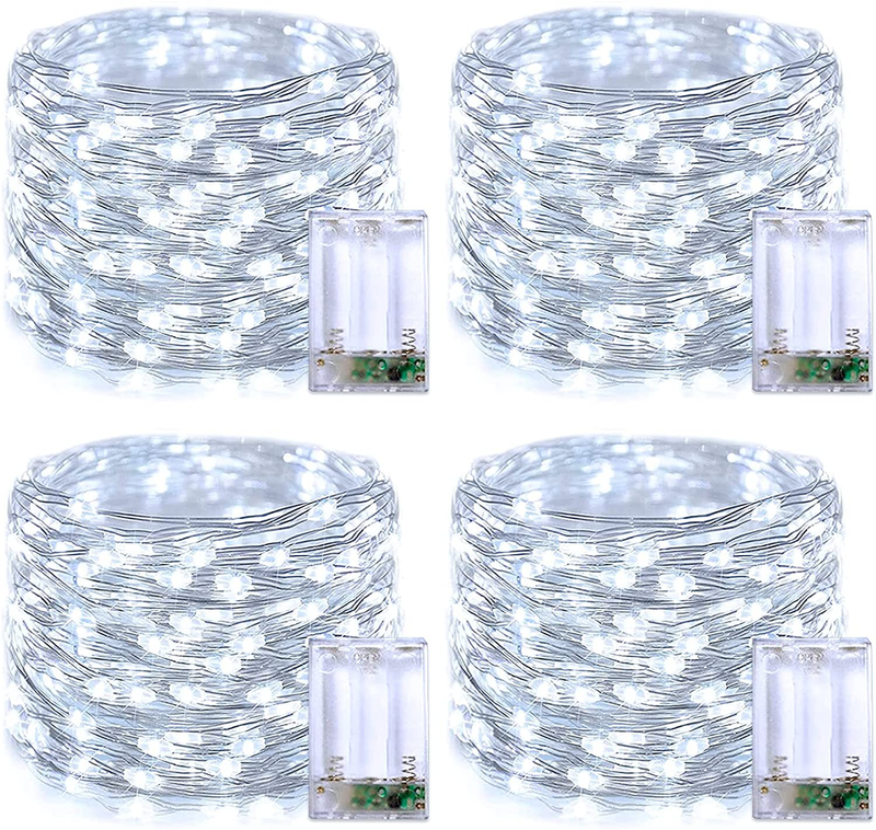 JMEXSUSS 4 Pack 50 LED Fairy Lights Battery Operated Silver Wire 16.1Ft Waterproof Red Twinkle Lights for Bedroom Party Gifts Wedding Valentine Christmas Birthday Indoor Outdoor Decoration Home & Garden > Decor > Seasonal & Holiday Decorations Linhai Exsuss Light&Decor Co.,Ltd. White  