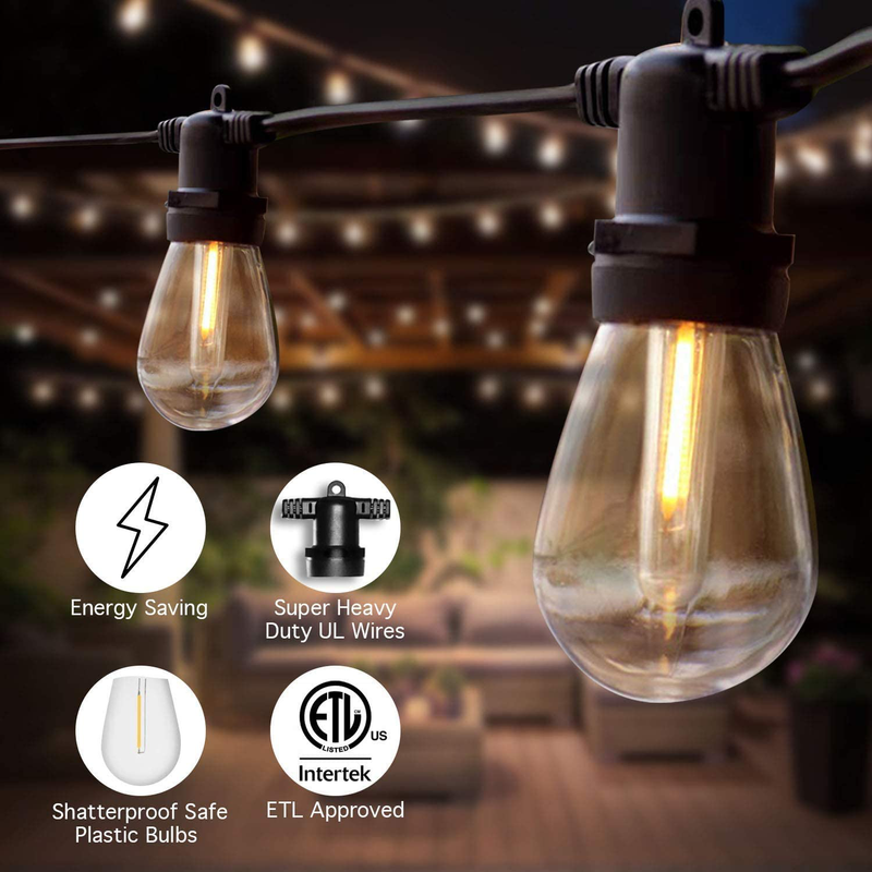 SUNTHIN 48FT LED Outdoor String Light with Shatterproof LED Filament Bulb for Patio Lights, Backyard Lights, Porch Lights, Party Lights and Commercial Lighting