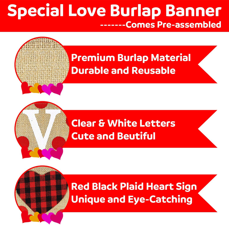 Love Burlap Banner | Valentine'S Day Decorations | Valentines Burlap Banner | Black Red Plaid Love Banner | Valentines Decorations | Anniversary Wedding Engagement Party Decorations