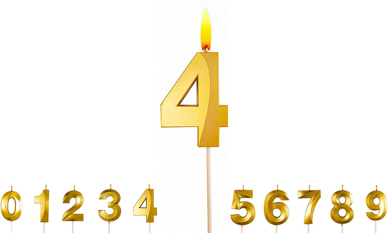 Gold Glitter Happy Birthday Cake Candles Number Candles Number 4 Birthday Candle 3D Design Cake Topper Decoration for Party Kids Adults Home & Garden > Decor > Home Fragrances > Candles Belleone   