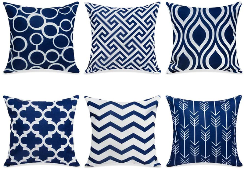 Top Finel Accent Decorative Throw Pillows Durable Canvas Outdoor Cushion Covers 16 X 16 for Couch Bedroom, Set of 6, Navy Home & Garden > Decor > Chair & Sofa Cushions Top Finel Navy 18"x18" 