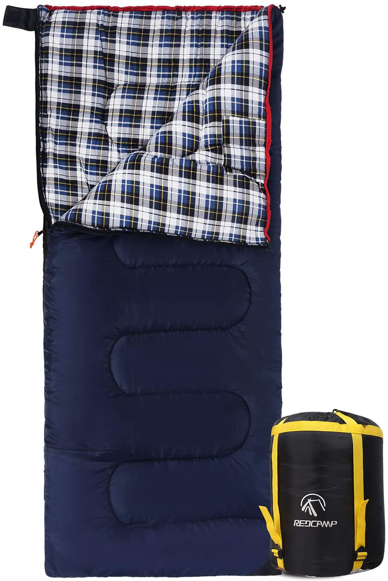 REDCAMP Cotton Flannel Sleeping Bag for Camping, 3-Season Comfortable Cotton Sleeping Bags for Adults, Envelope with 2/3/4Lbs Filling Sporting Goods > Outdoor Recreation > Camping & Hiking > Sleeping Bags REDCAMP Envelope With 2lbs Filling  