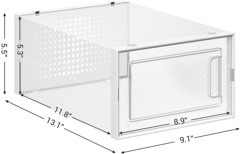 SONGMICS Shoe Boxes, Pack of 18 Clear Plastic Stackable Shoe Organizers, Fit up to US Size 8.5, Sneakers Boots Storage Containers, 9.1 X 13.1 X 5.5 Inches, Transparent and White ULSP18SWT Furniture > Cabinets & Storage > Armoires & Wardrobes SONGMICS   