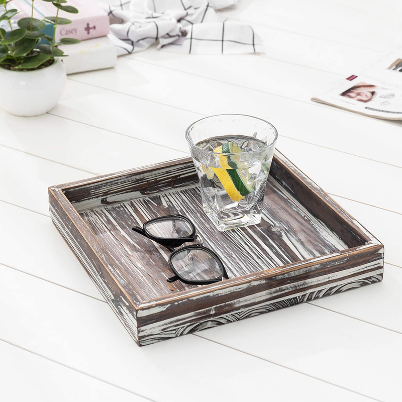 MyGift 10 inch Torched Wood Decorative Tray, Ottoman Coffee Table Accent Home & Garden > Decor > Decorative Trays MyGift   