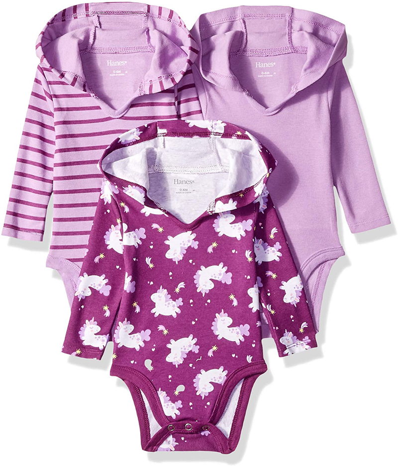 Hanes Baby-Girls Ultimate Baby Flexy 3 Pack Hoodie Bodysuits Home & Garden > Decor > Seasonal & Holiday Decorations Hanes Purple Fun 0-6 Months 