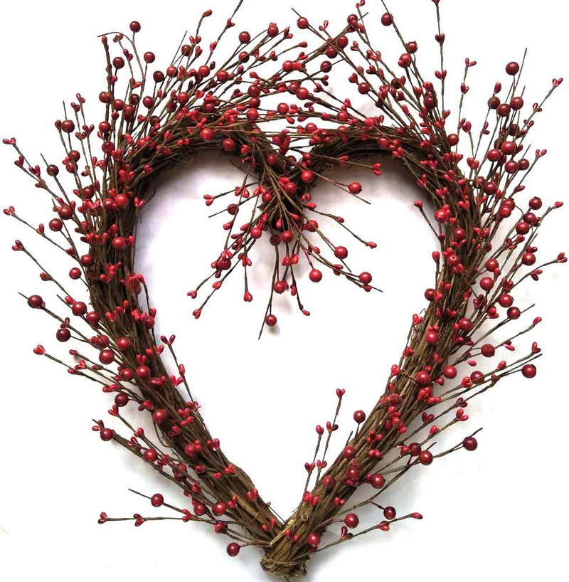 Rustic Twig Red Berry Heart Wreath 20 Inches Pip Berries Mother'S Day Wreath Every Day Indoor Farmhouse Decorating Accessory Fits between Storm Doors Hang over a Fireplace Home & Garden > Decor > Seasonal & Holiday Decorations Wreaths For Door   