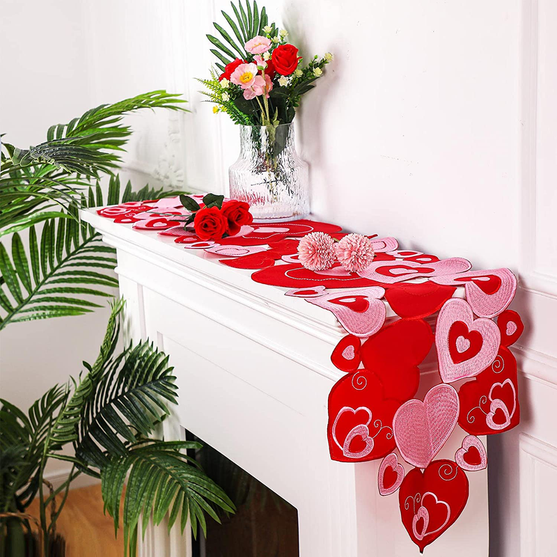 Embroidered Valentine Day Table Runner Love Heart Table Runner 15.7 X 68.9 Inch Valentines Decorations Heart Valentines Day Table Cover for Sweetest Day Wedding Valentines Table Decor (Red and Pink) Home & Garden > Decor > Seasonal & Holiday Decorations Tatuo   