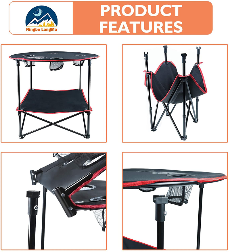 Langma Portable Camping Table, Canvas Outdoor Table Foldable Picnic Table with 4 Mesh Cup Holders and Bench Bags, Collapsible Ultralight Folding Table for Outdoor, BBQ, Beach, Hiking, Black+Red Sporting Goods > Outdoor Recreation > Camping & Hiking > Camp Furniture Ningbolangma   