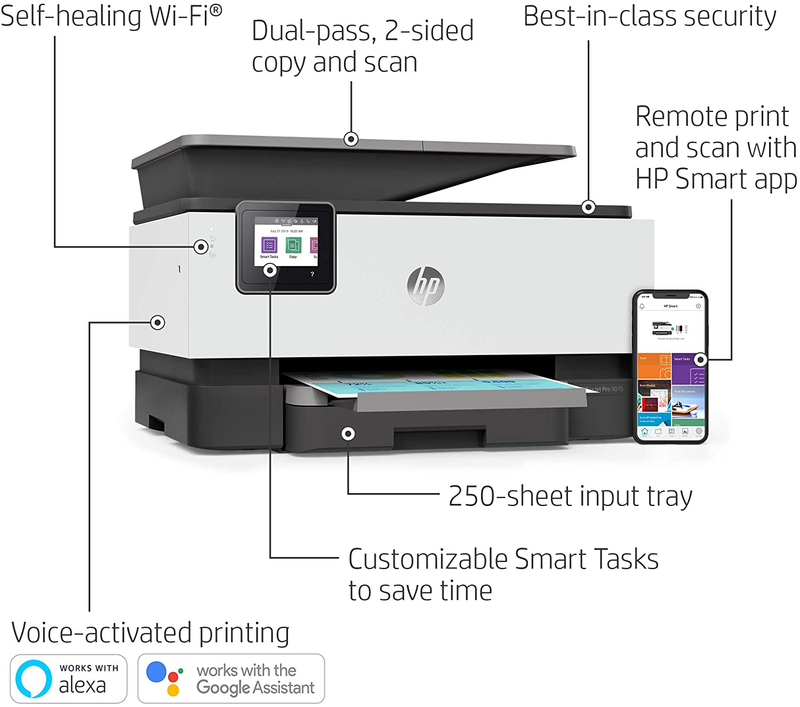 HP OfficeJet Pro 9015 All-in-One Wireless Printer, with Smart Home Office Productivity, HP Instant Ink, Works with Alexa (1KR42A) Electronics > Print, Copy, Scan & Fax > Printers, Copiers & Fax Machines HP   