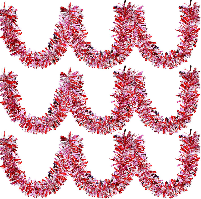 MTLEE 39.4 Feet 6 Pieces Heart Tinsel Garland Valentine'S Day Metallic Red Tinsel Twist Garland Hanging Garland Decoration for Valentine'S Day Indoor and Outdoor Decorations (Nice Style) Home & Garden > Decor > Seasonal & Holiday Decorations MTLEE Beautiful Style  