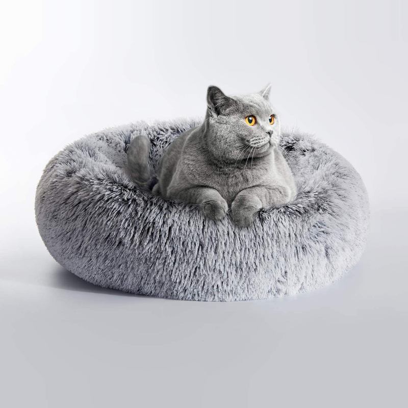 Love's cabin 20in Cat Beds for Indoor Cats - Cat Bed with Machine Washable, Waterproof Bottom - Coffee Fluffy Dog and Cat Calming Cushion Bed for Joint-Relief and Sleep Improvement Animals & Pet Supplies > Pet Supplies > Cat Supplies > Cat Beds Love's cabin Light Grey 27" 