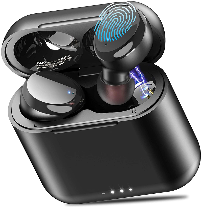 TOZO T6 True Wireless Earbuds Bluetooth Headphones Touch Control with Wireless Charging Case IPX8 Waterproof Stereo Earphones in-Ear Built-in Mic Headset Premium Deep Bass for Sport Black Electronics > Audio > Audio Components > Headphones & Headsets > Headphones TOZO BLACK Small 